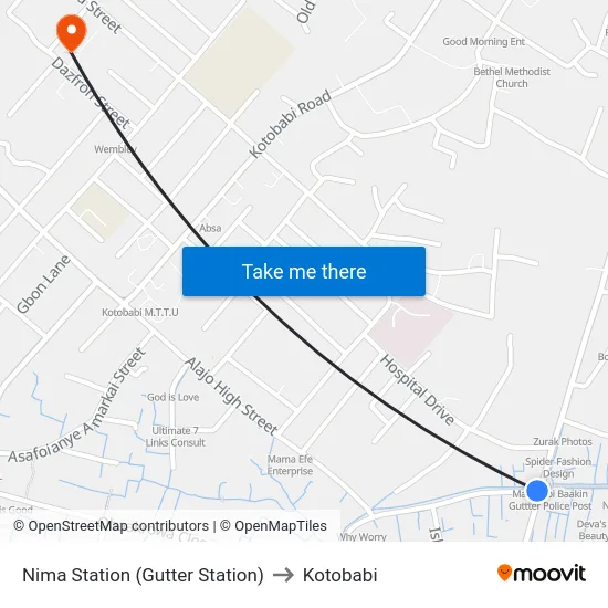 Nima Station (Gutter Station) to Kotobabi map