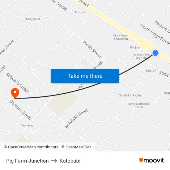 Pig Farm Junction to Kotobabi map
