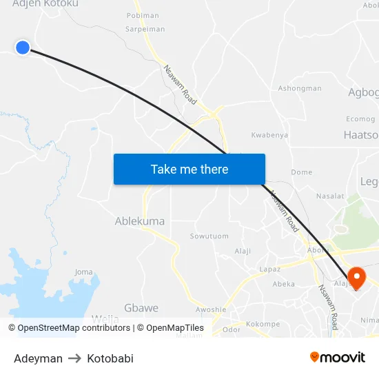 Adeyman to Kotobabi map