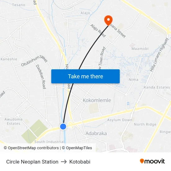 Circle Neoplan Station to Kotobabi map
