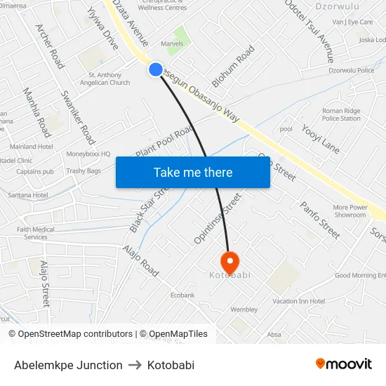 Abelemkpe Junction to Kotobabi map