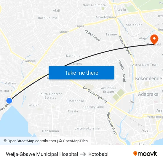 Weija-Gbawe Municipal Hospital to Kotobabi map