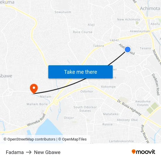 Fadama to New Gbawe map