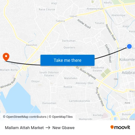 Mallam Attah Market to New Gbawe map