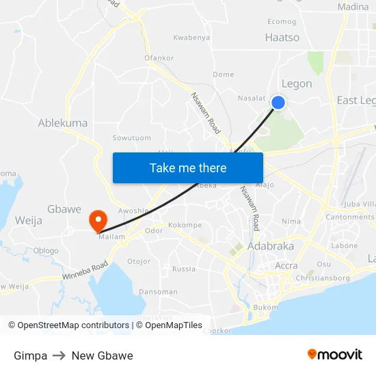 Gimpa to New Gbawe map