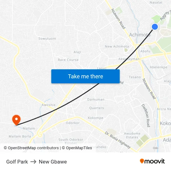 Golf Park to New Gbawe map