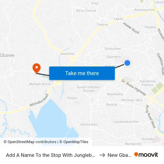 Add A Name To the Stop With Junglebus App to New Gbawe map