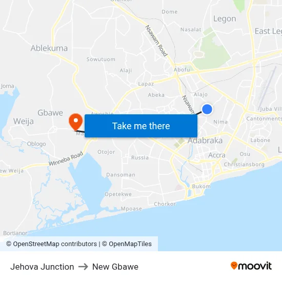 Jehova Junction to New Gbawe map