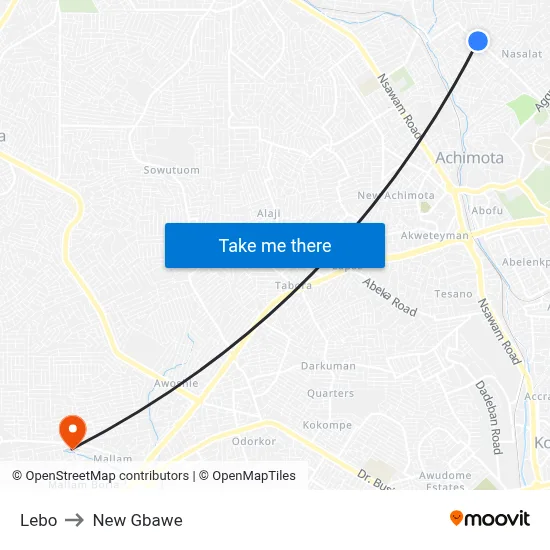 Lebo to New Gbawe map