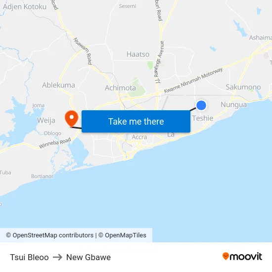 Tsui Bleoo to New Gbawe map