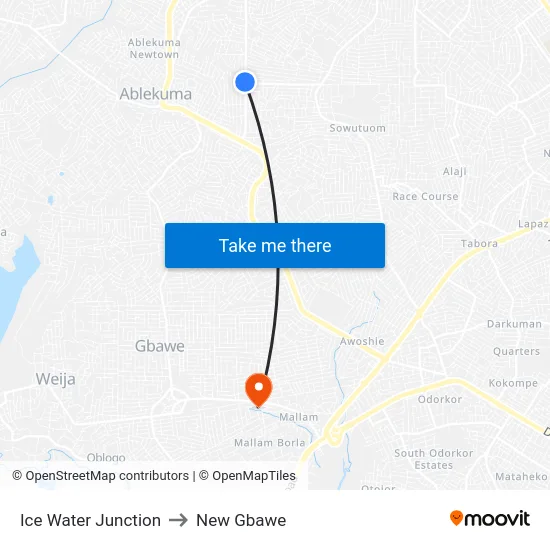 Ice Water Junction to New Gbawe map