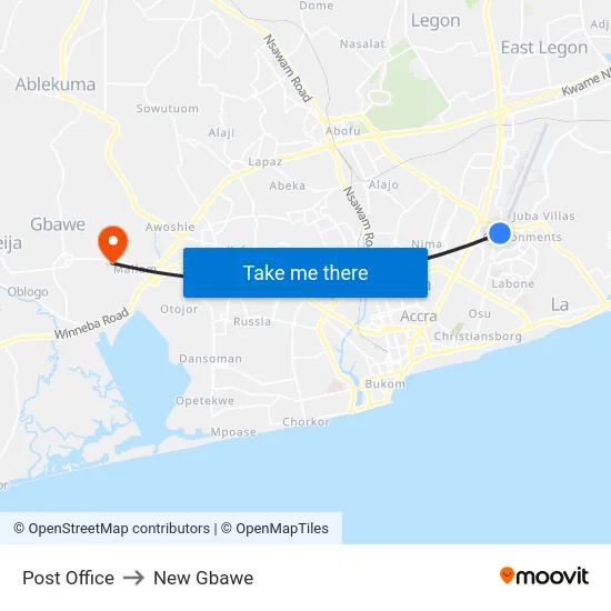 Post Office to New Gbawe map