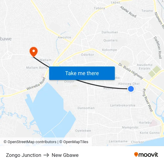 Zongo Junction to New Gbawe map
