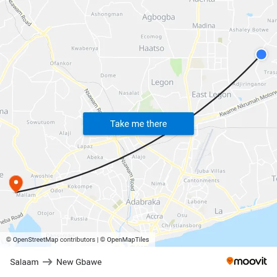Salaam to New Gbawe map
