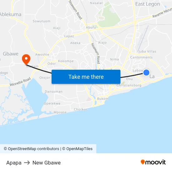 Apapa to New Gbawe map