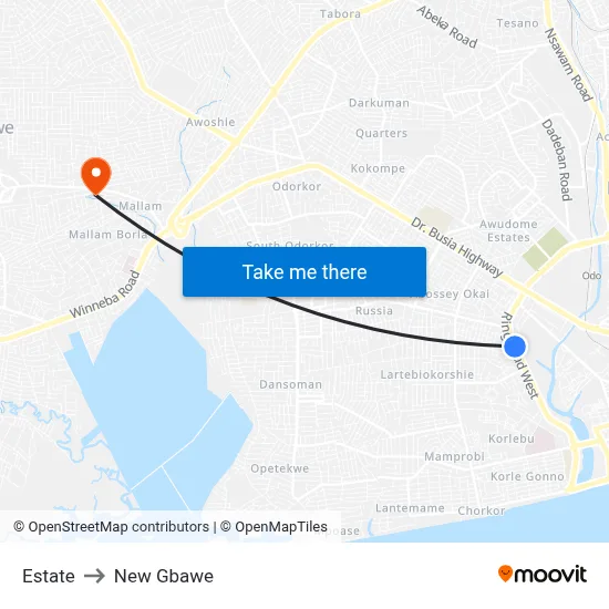 Estate to New Gbawe map