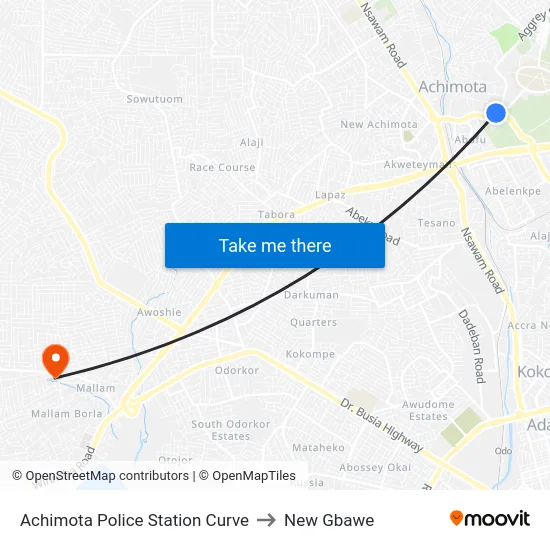 Achimota Police Station Curve to New Gbawe map