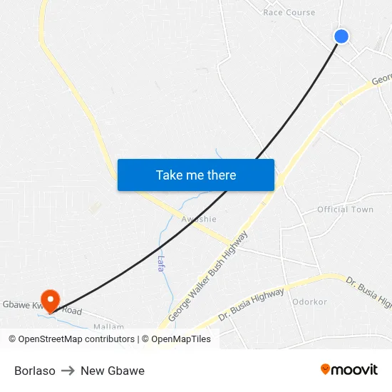 Borlaso to New Gbawe map