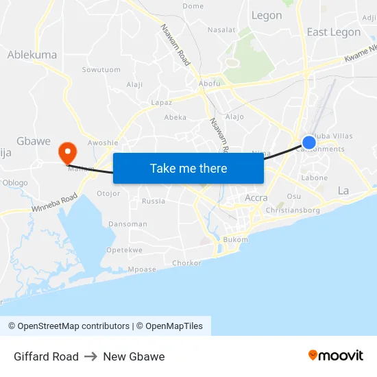 Giffard Road to New Gbawe map