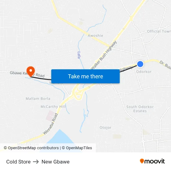 Cold Store to New Gbawe map