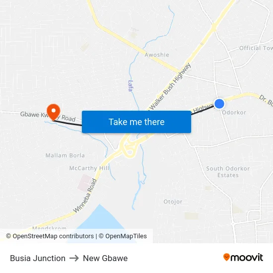 Busia Junction to New Gbawe map