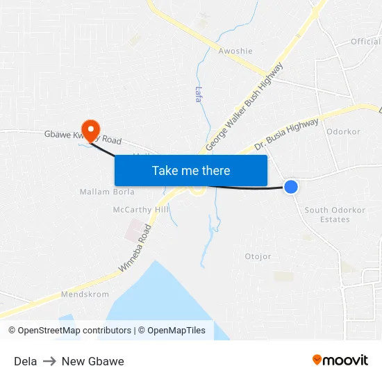 Dela to New Gbawe map