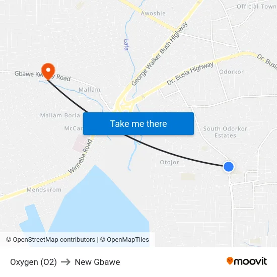 Oxygen (O2) to New Gbawe map