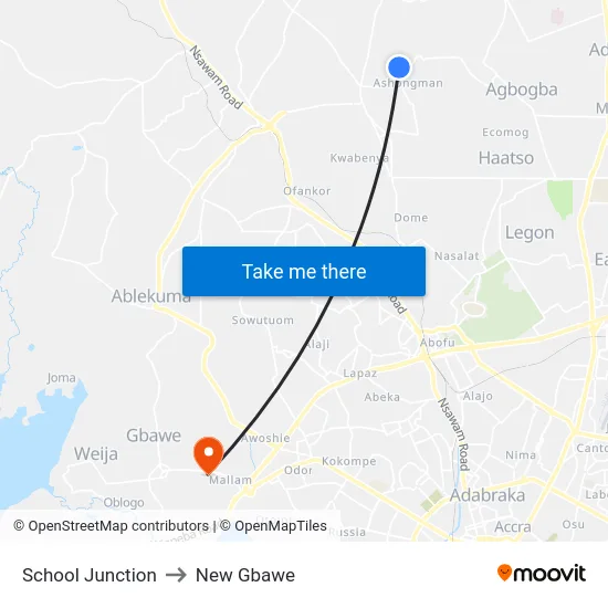 School Junction to New Gbawe map