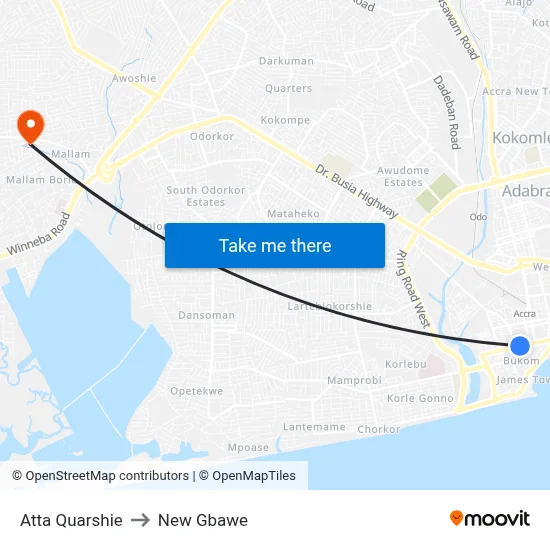 Atta Quarshie to New Gbawe map