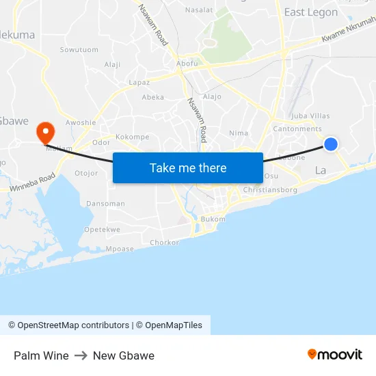 Palm Wine to New Gbawe map