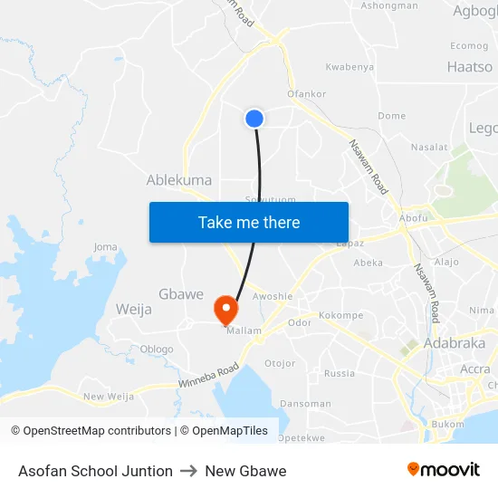Asofan School Juntion to New Gbawe map