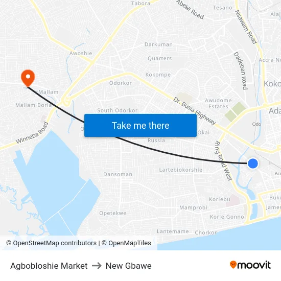Agbobloshie Market to New Gbawe map
