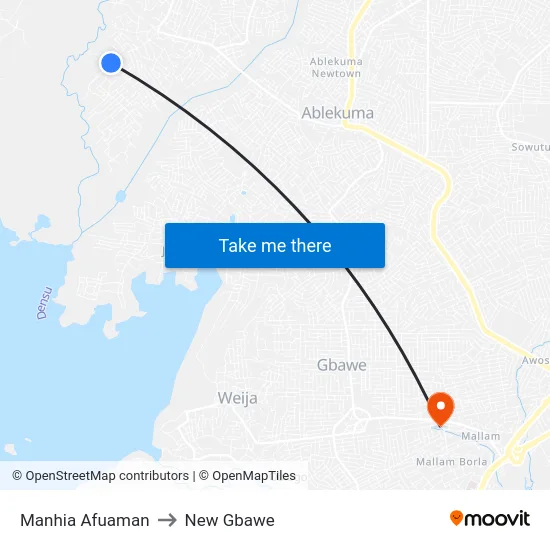 Manhia Afuaman to New Gbawe map