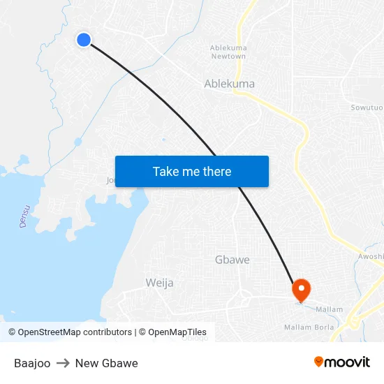 Baajoo to New Gbawe map