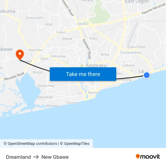 Dreamland to New Gbawe map