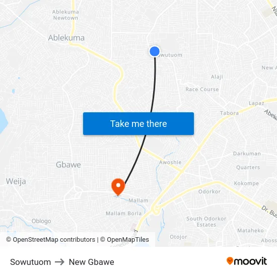 Sowutuom to New Gbawe map