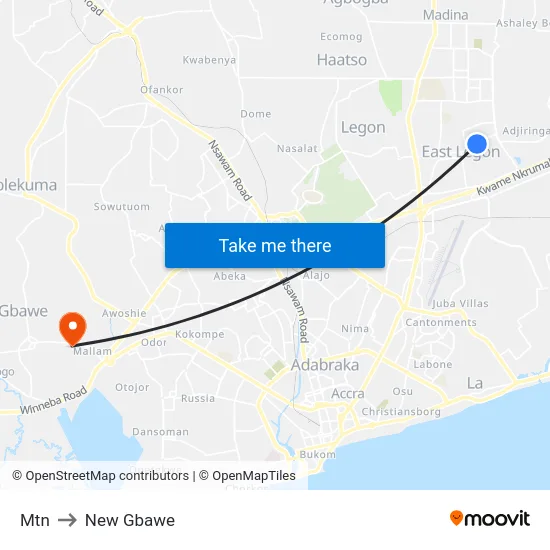 Mtn to New Gbawe map