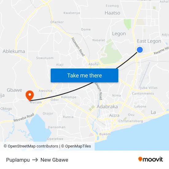Puplampu to New Gbawe map