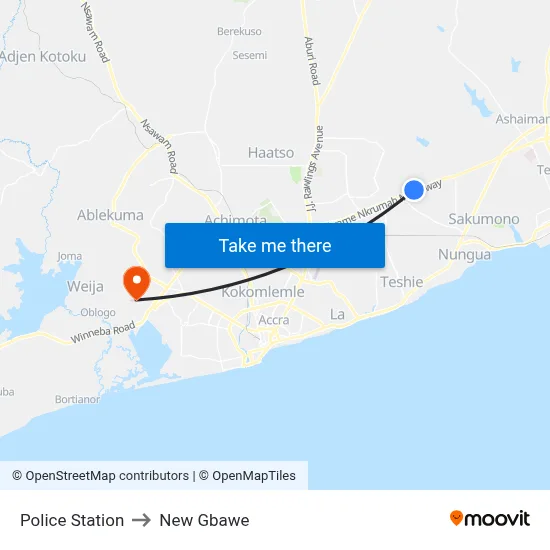 Police Station to New Gbawe map
