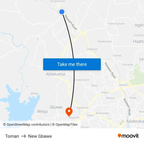 Toman to New Gbawe map