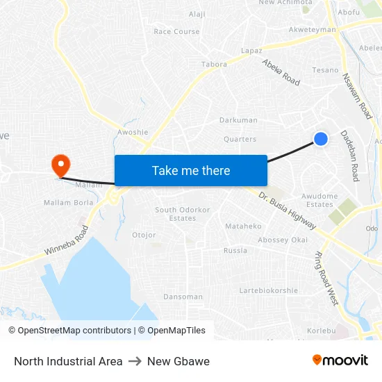 North Industrial Area to New Gbawe map
