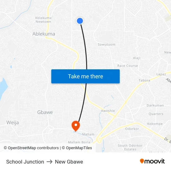 School Junction to New Gbawe map
