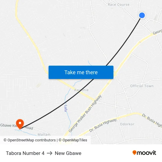 Tabora Number 4 to New Gbawe map