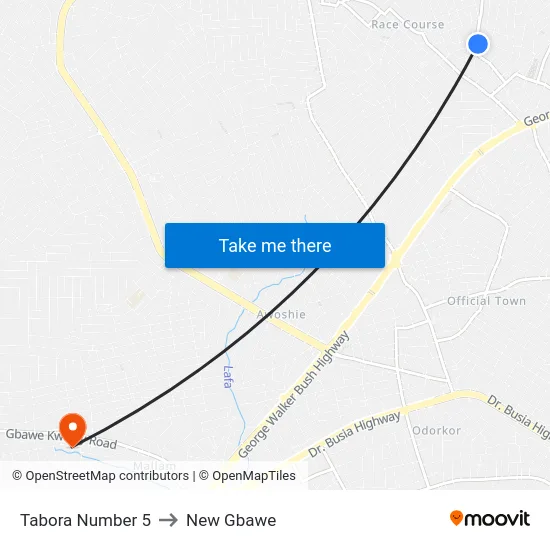 Tabora Number 5 to New Gbawe map