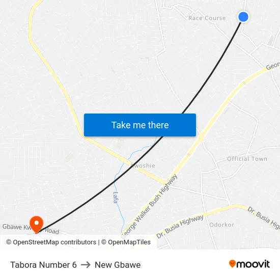 Tabora Number 6 to New Gbawe map