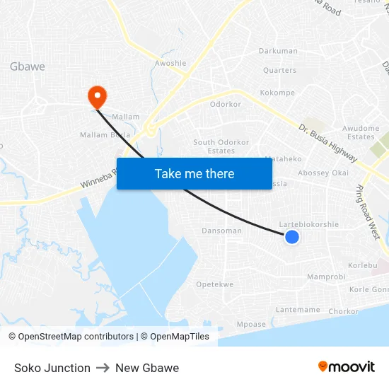 Soko Junction to New Gbawe map