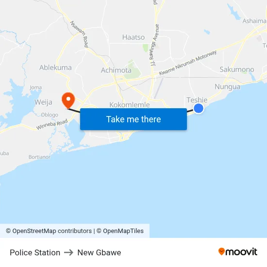 Police Station to New Gbawe map