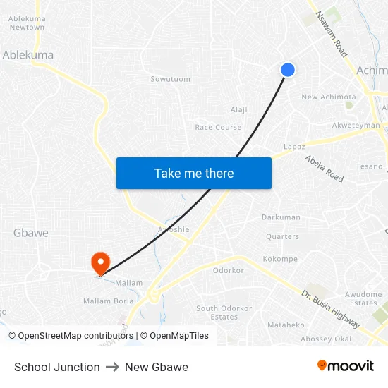 School Junction to New Gbawe map