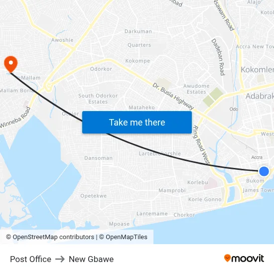 Post Office to New Gbawe map