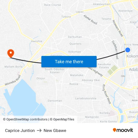 Caprice Juntion to New Gbawe map